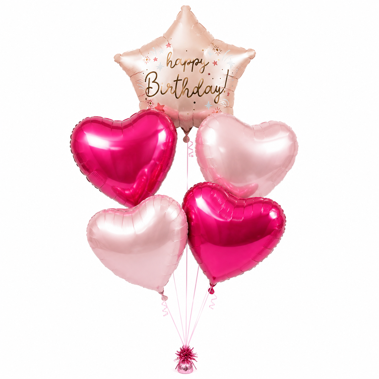 Five Pink Birthday Balloons