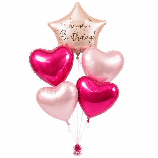 Five Pink Birthday Balloons