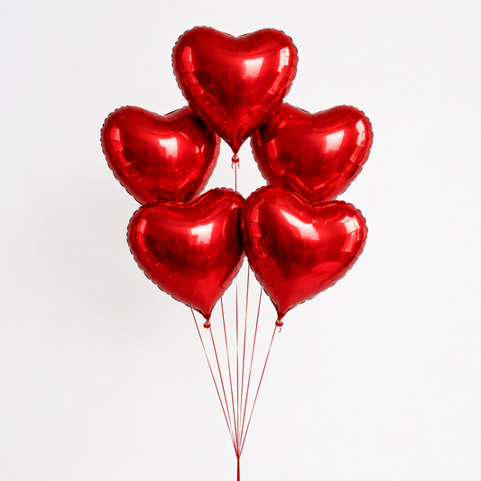 Five Red Heart Balloons